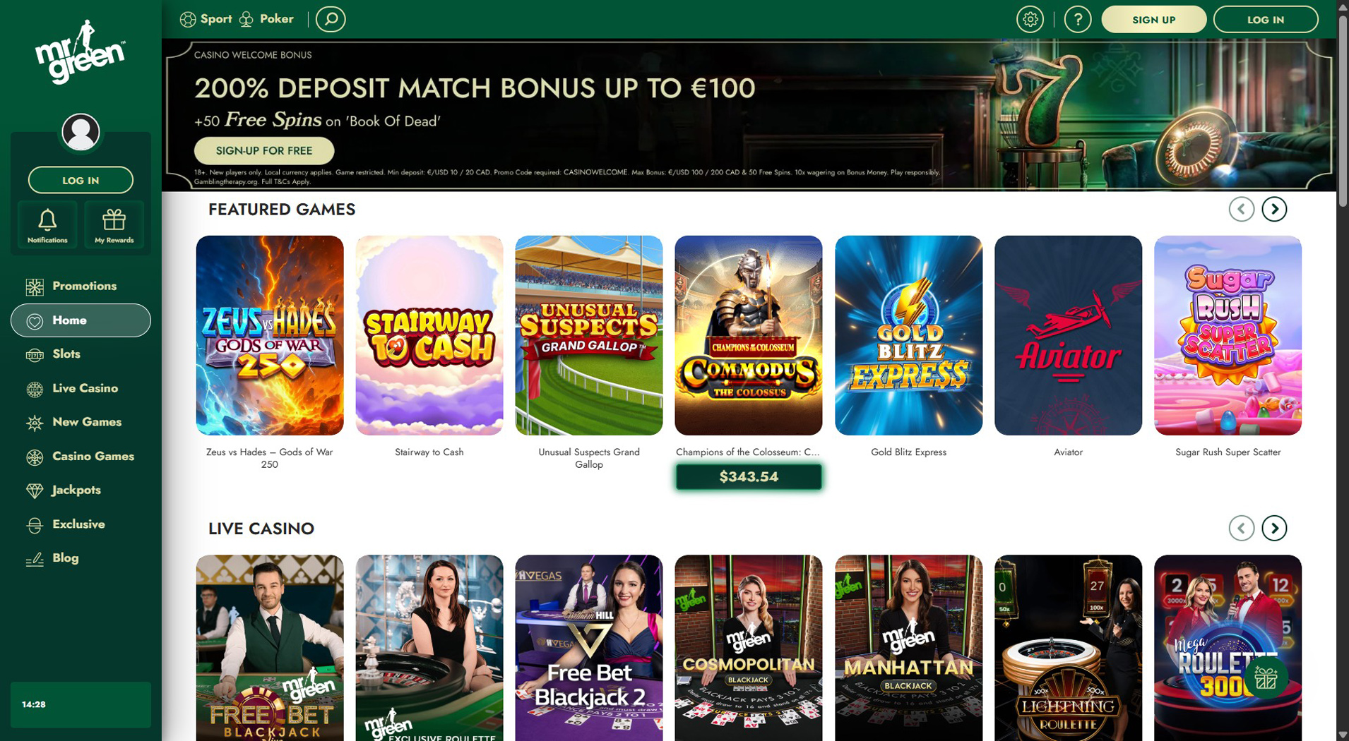 3. Mr Green – Starker PayByPhone Casino-Wert